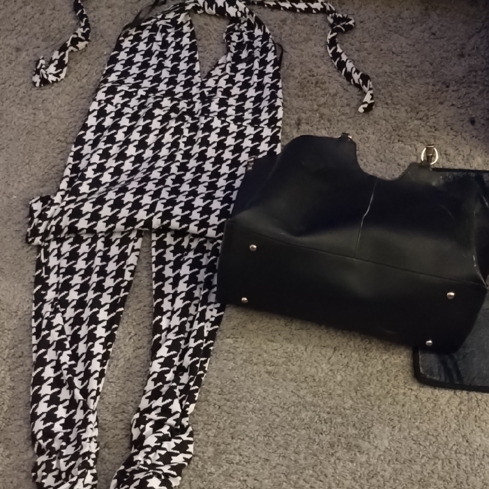 Love J Black and White Houndstooth Jumpsuit